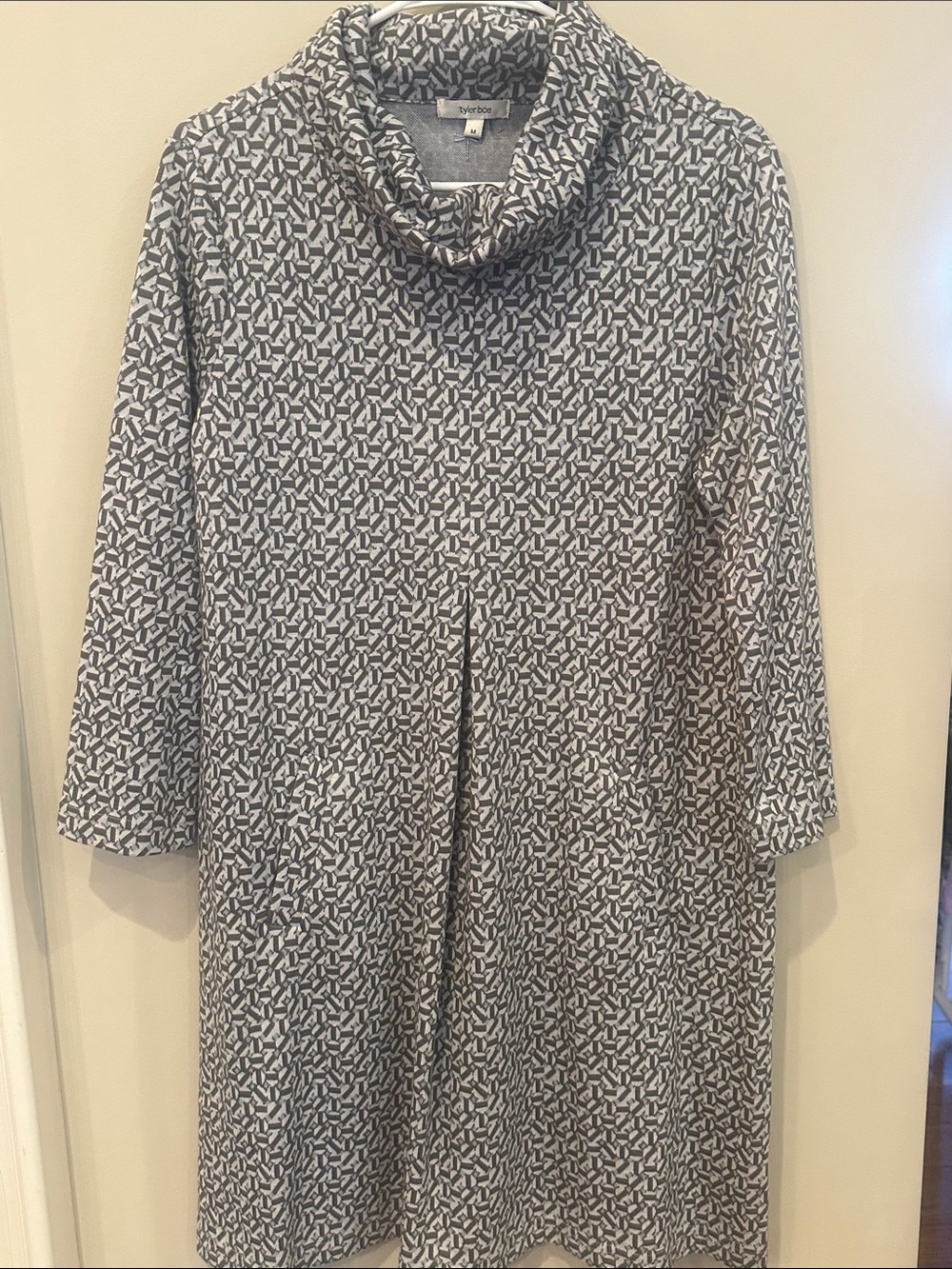 Tyler Boe Black and White Patterned Cowl Neck Dress